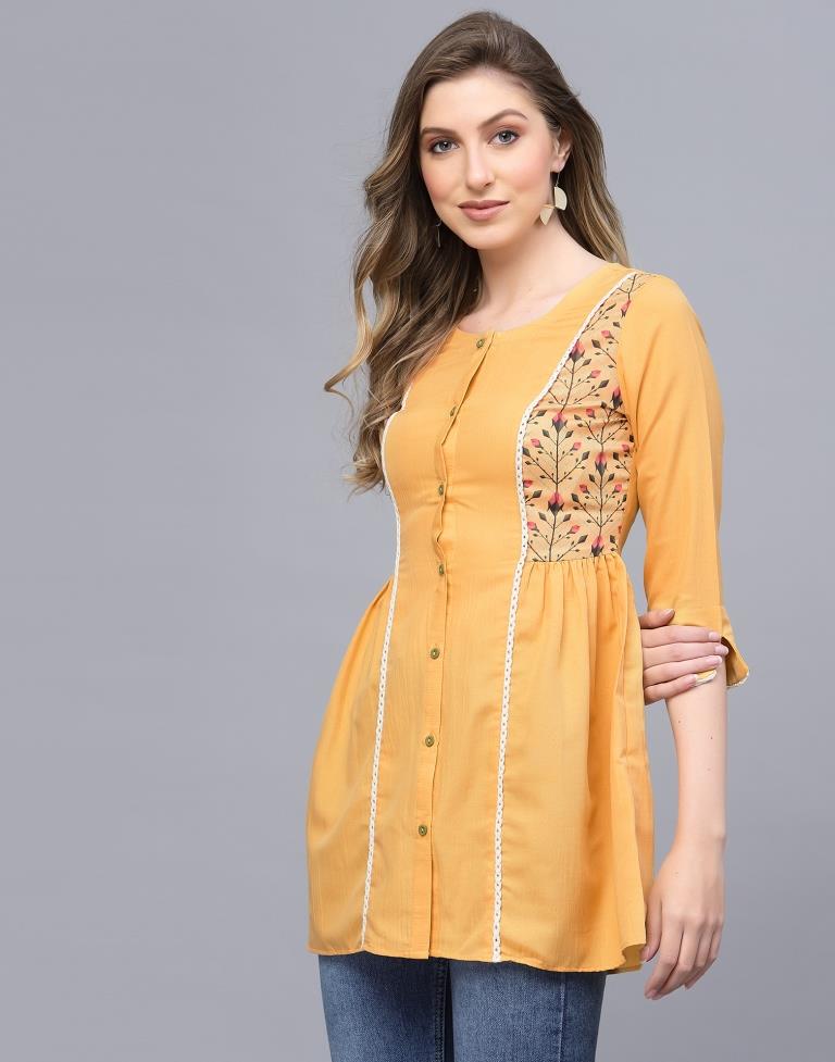 Marigold Print Kurti Piece Yellow| Latest Women's Dresses | Eid & Puja  Collections